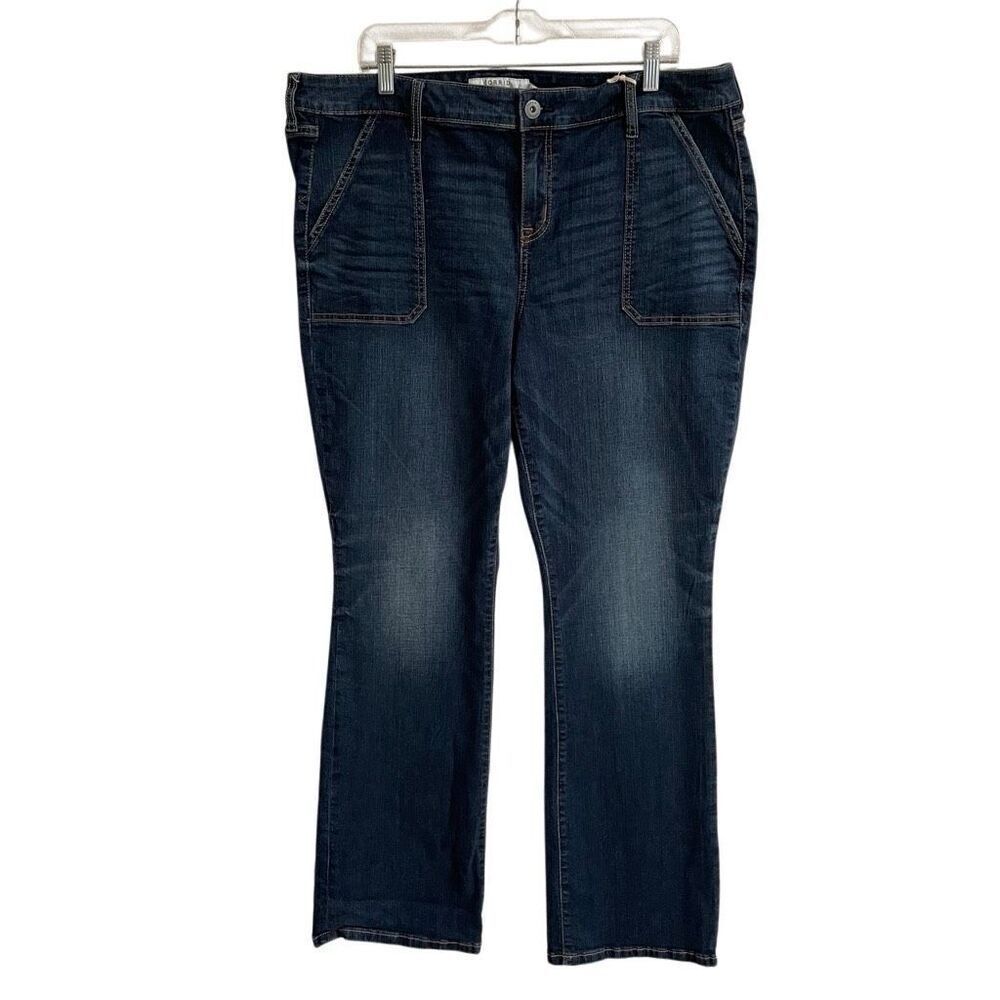 Torrid Slim Boot Cut Equinox Women’s 18 R med dark wash‎ jeans porkchop pockets